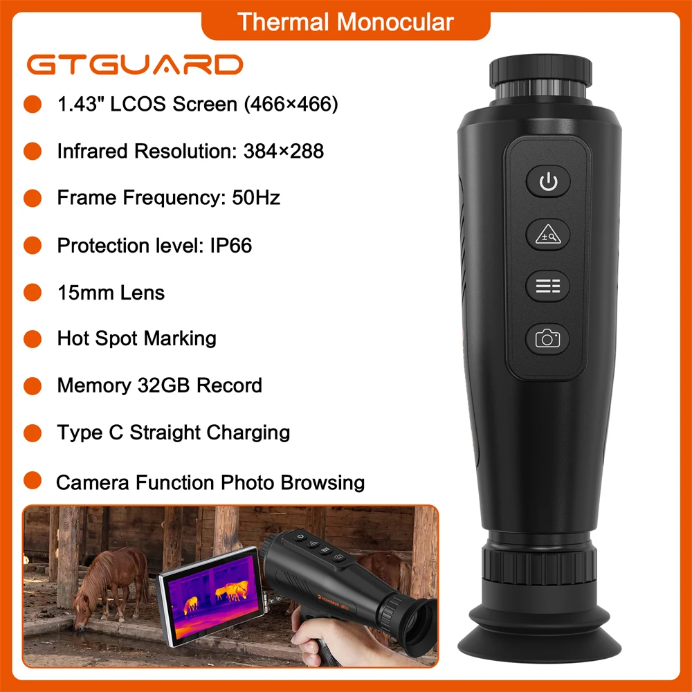 8X Digital Zoom Infrared Thermal Imaging Monocular Night Vision Goggles AI Super-resolution 384*288 Type-C for Hunting, Exploration,Rescue