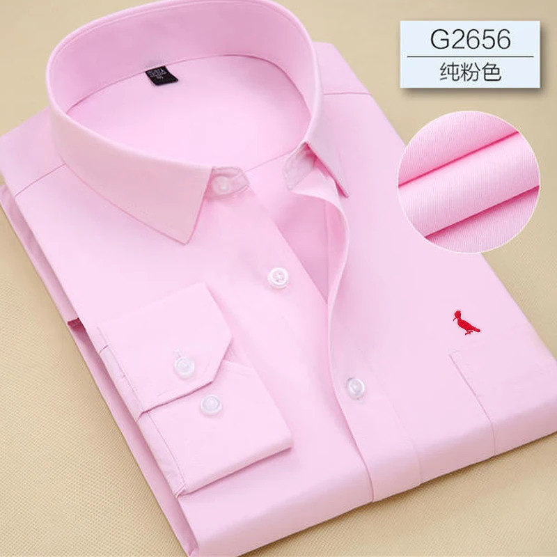 Camisa social de algodão pie wrinkle masculina, roupa de manga long, justa, ideal para negócios, novo