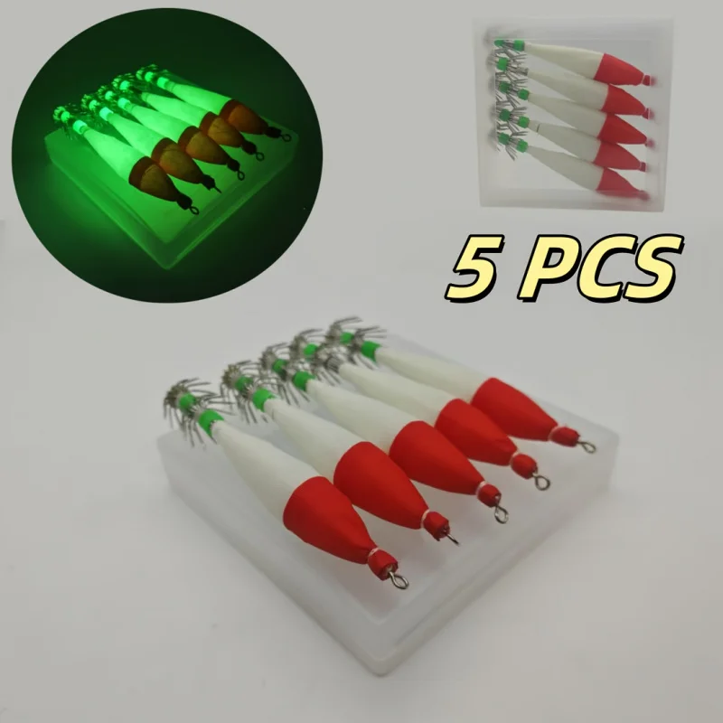 5 stücke Leucht Tintenfisch Tintenfisch Jig Haken Alle Für Angeln Lockt Octopus Glow Jigs Künstliche Köder Harte Turlutte Köder garnelen Köder