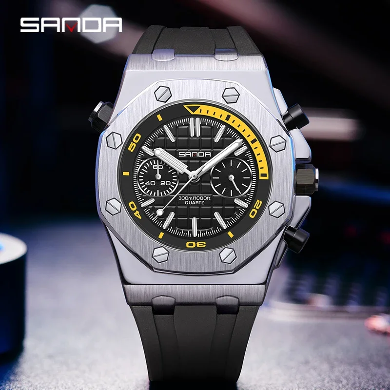 SANDA 7027 Luxury Brand Men Analog Leather Sports Watch Men Army Military Watch Men Date Quartz Watch Waterproof Reloj Hombre