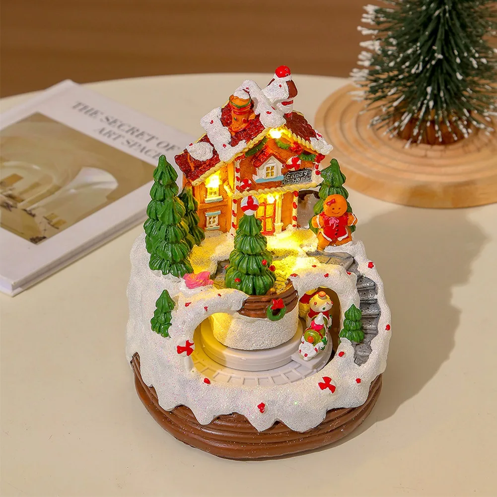 

High Quality Christmas Music Box Christmas Figurine Rotating Winter Snow Scene Ornament Gift Kids Bookshelf Restaurant