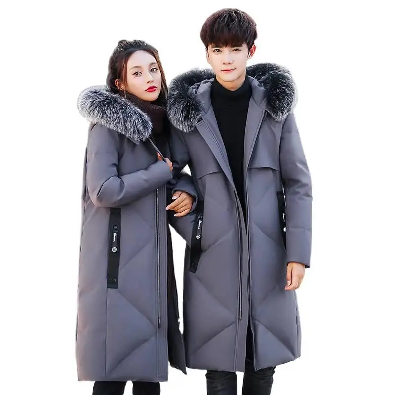 GIOIOMen's Down Jacket，Autumn Winter White Duck Down Filled Inner Fox Fur Collar Extra Long Warm Down Coat Jacket