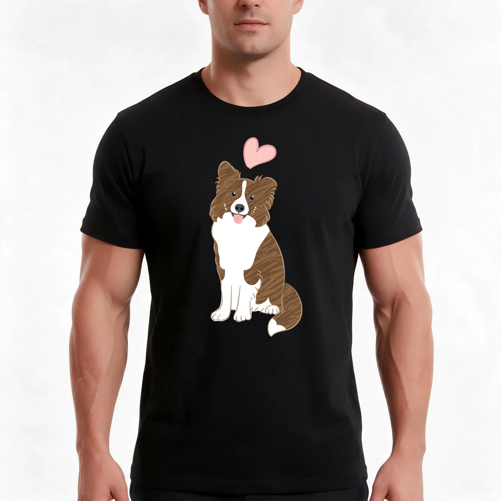 LOVE Brindle Border Collie T-Shirt, Summer Casual Cotton Tee, Oversized Streetwear Tops, Vintage Graphic Print, Unisex Men Women