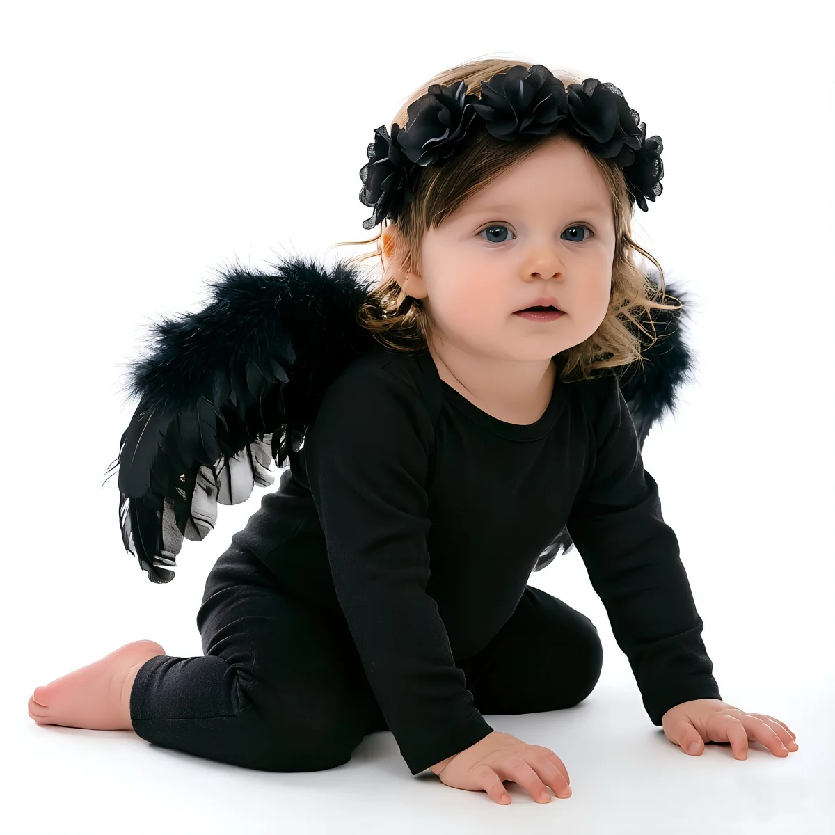 

Шикарные крылья ангела с перьями для маленьких девочек, комплект с цветочной повязкой на голову, аксессуары для косплея, реквизит для фотосессии новорожденных, подарки на день рождения