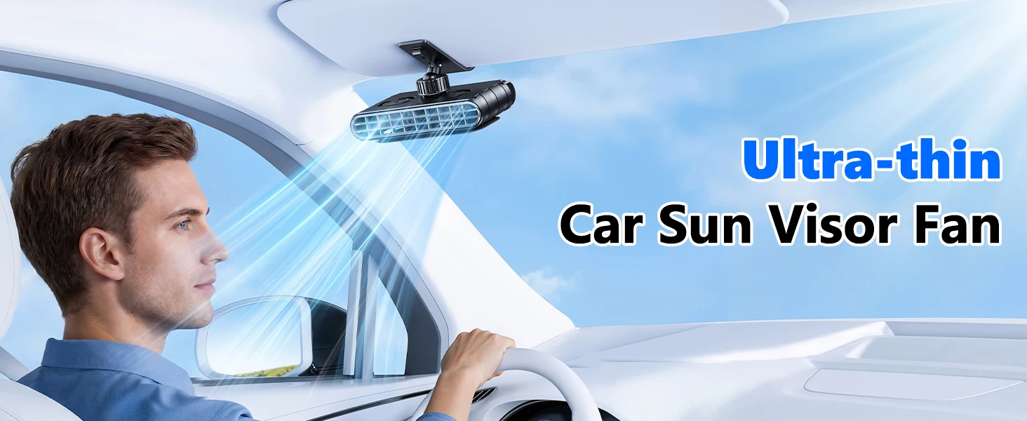 DICMKY Car Clip on Fan for Sun Visor, 3000Mah Rechargeable Battery Powered Usb Fans