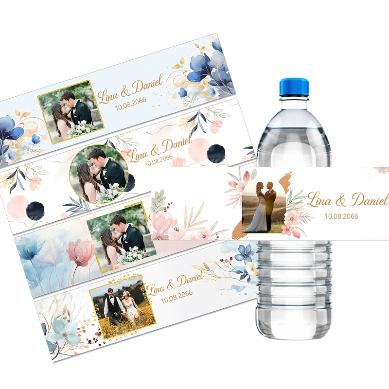 30pcs Custom Water Bottle Labels with Photo Wedding Engagement Birthday Stickers Decor Personalized Self-adhesive Stickers