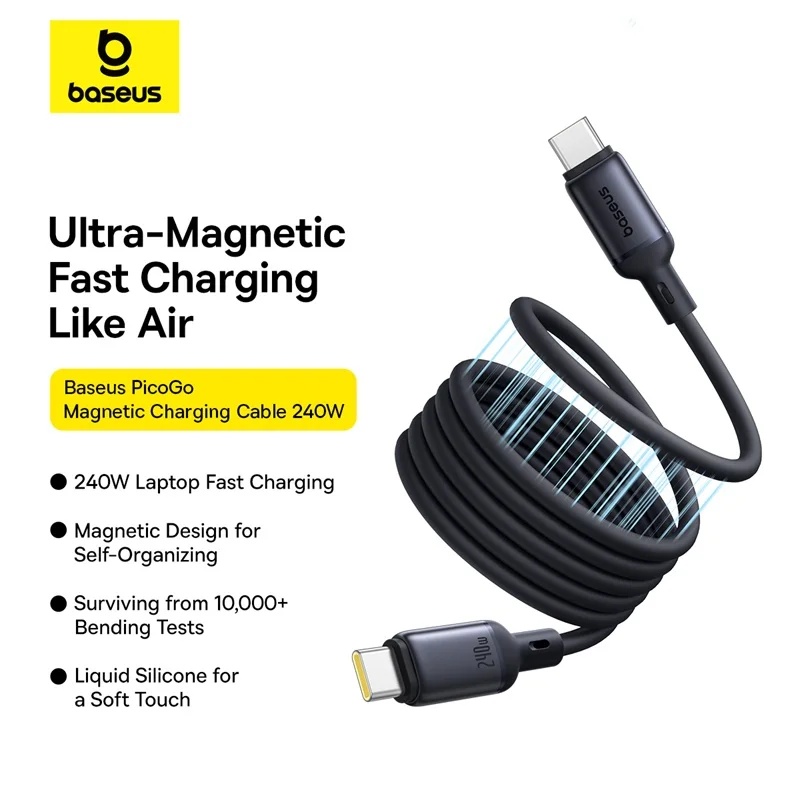 Baseus Picogo 240W USB C Cable for iPhone 16 15 Magnetic Fast Charging Type C Cable For Macbook Liquid Silicone Wire For Samsung