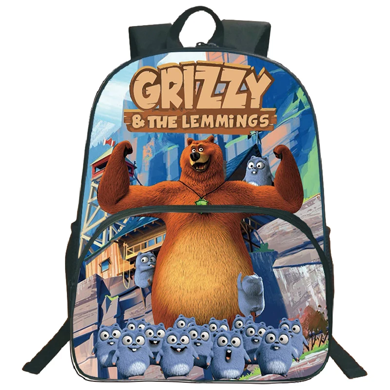 Grizzy and the Lemmings Print Mochila para Meninos e Meninas, Saco de Escola de Grande Capacidade, Saco de Viagem Leve