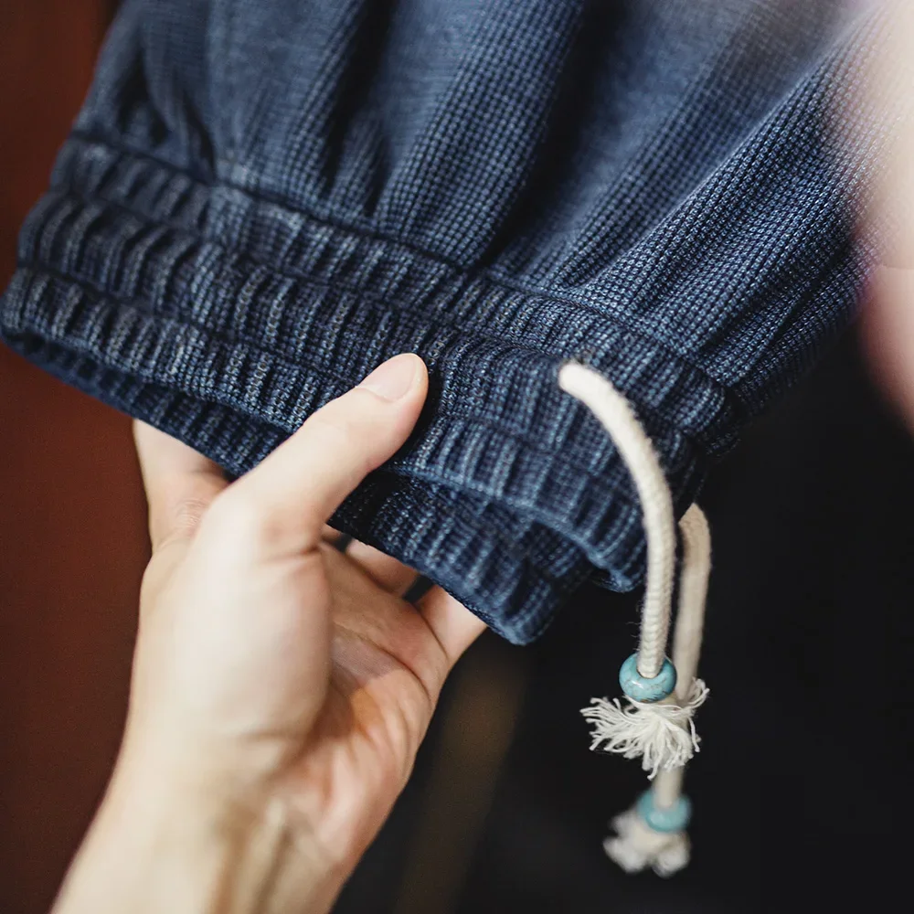 Maden Vintage Loose Fit Knit Waffle Sweatpants Men's Straight Solid Pants with Elastic Waist and Drawstring Trousers for Autumn