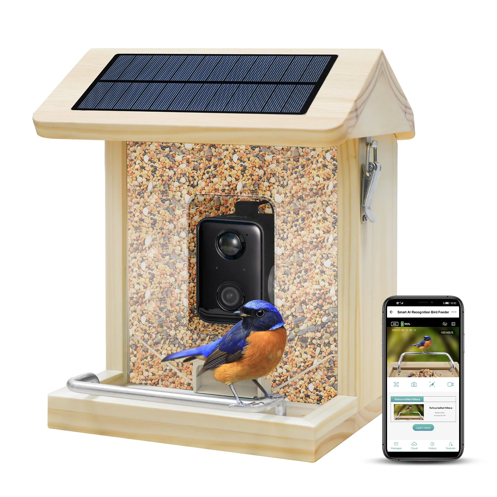 2023 Upgraded Solar Charging Identify Bird Species Auto Capture Videos Motion Sensor Smart Pine Wood Bird Feeder With Camera