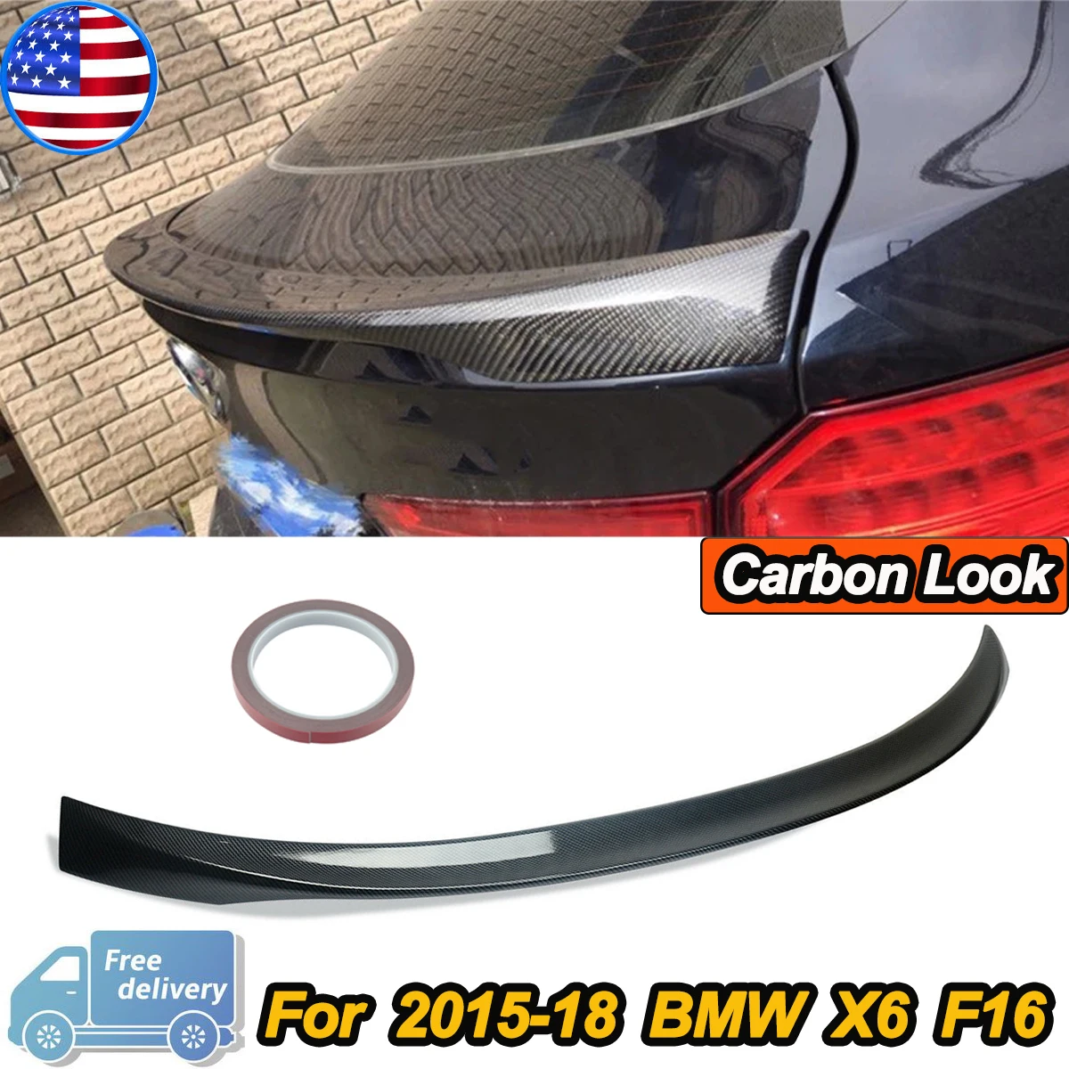 

MP Style Rear Trunk Spoiler For BMW F16 X6 Carbon look Car Rear Boot Trunk Spoiler Wing Lip 2015 2016 2017 2018 Accessories