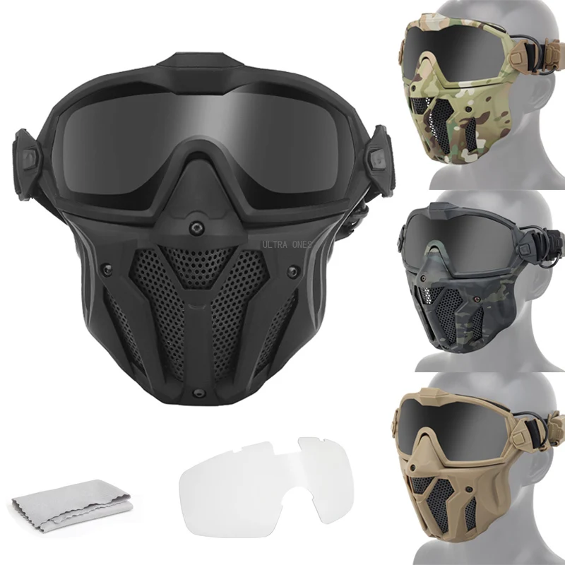 

Tactical Full Face Mask with Micro Fan Anti-fog Hunting Shooting Combat Masks Airsoft Paintball Cs Wargame Mask Goggles Set