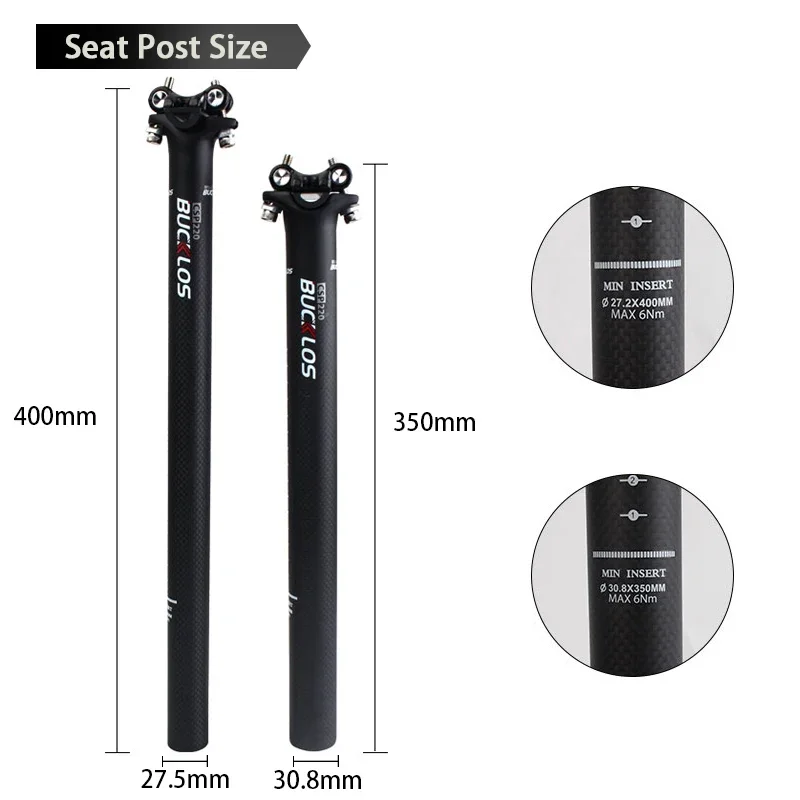 BUCKLOS Bicycle Seat Post Carbon Fiber Bike Seatpost for 27 2 30 8 31 6 350MM 400MM Seat Tube Road Bike Saddle Tube Cycling Part