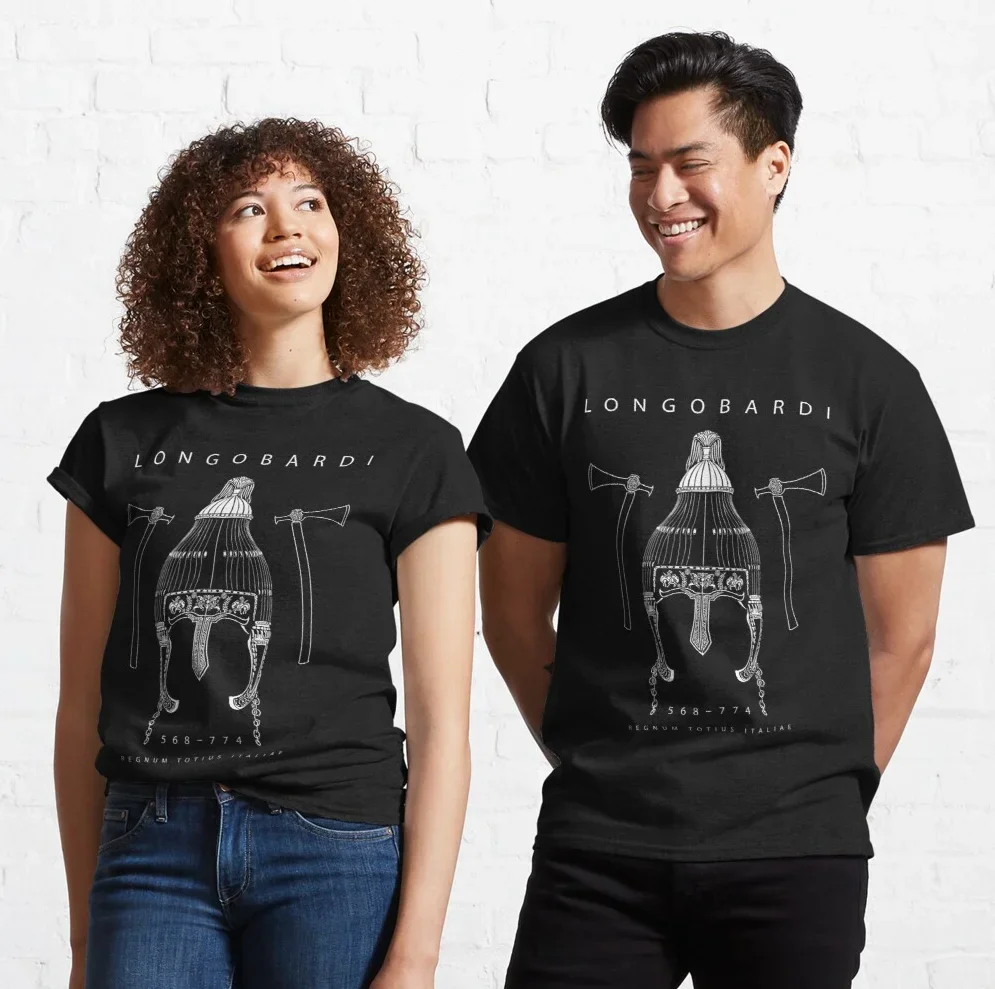 568–774 A.D. Italy Longobards Germanic Tribe Helmet Axe T-Shirt 100% Cotton O-Neck Short Sleeve Casual Mens T-shirt Size S-3XL
