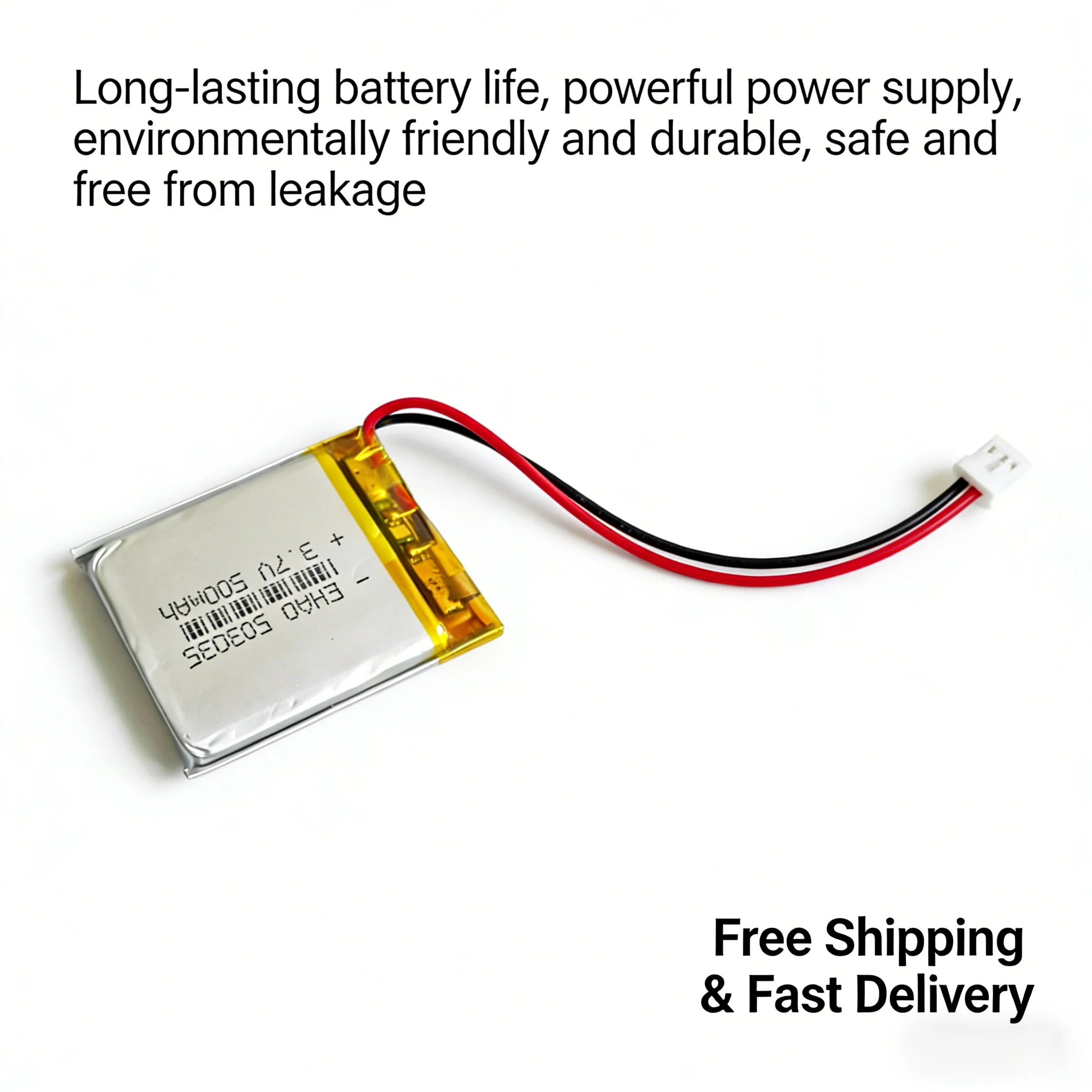 

3.7V 500mAh 503035 LiPo Battery Rechargeable Lithium Polymer with JST PH 2.0 2Pin Connector for GPS Bluetooth Speaker Toy Cell