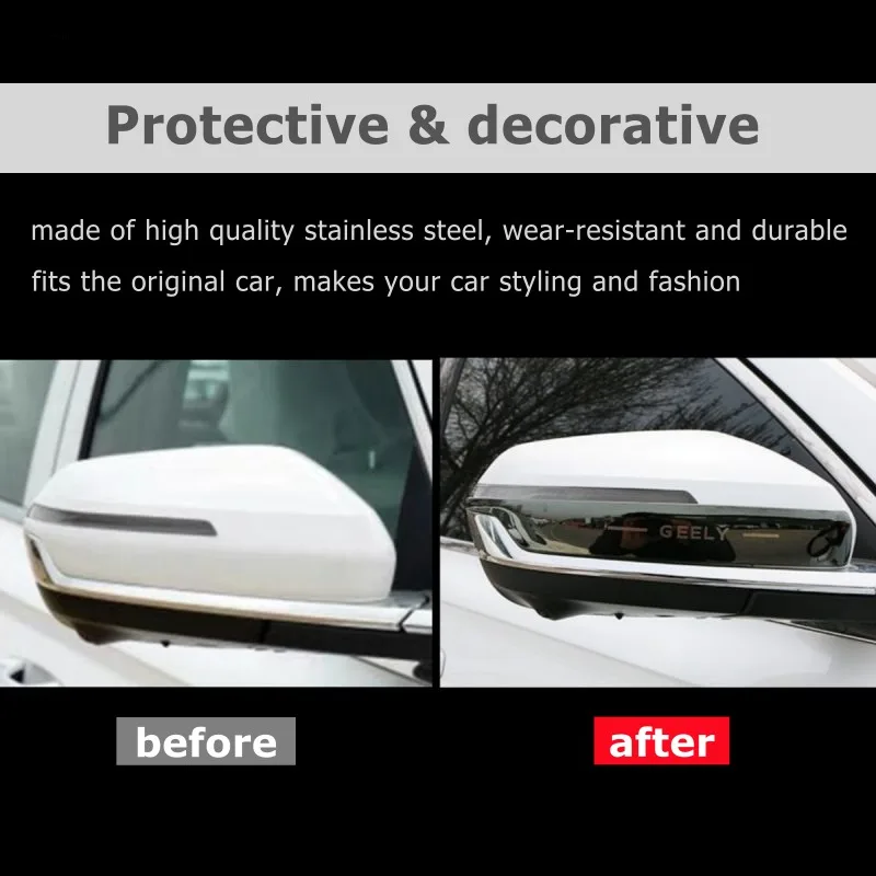 for GEELY Monjaro Rearview Mirror Sticker Trim Deco Protector Stainless Steel Accessories