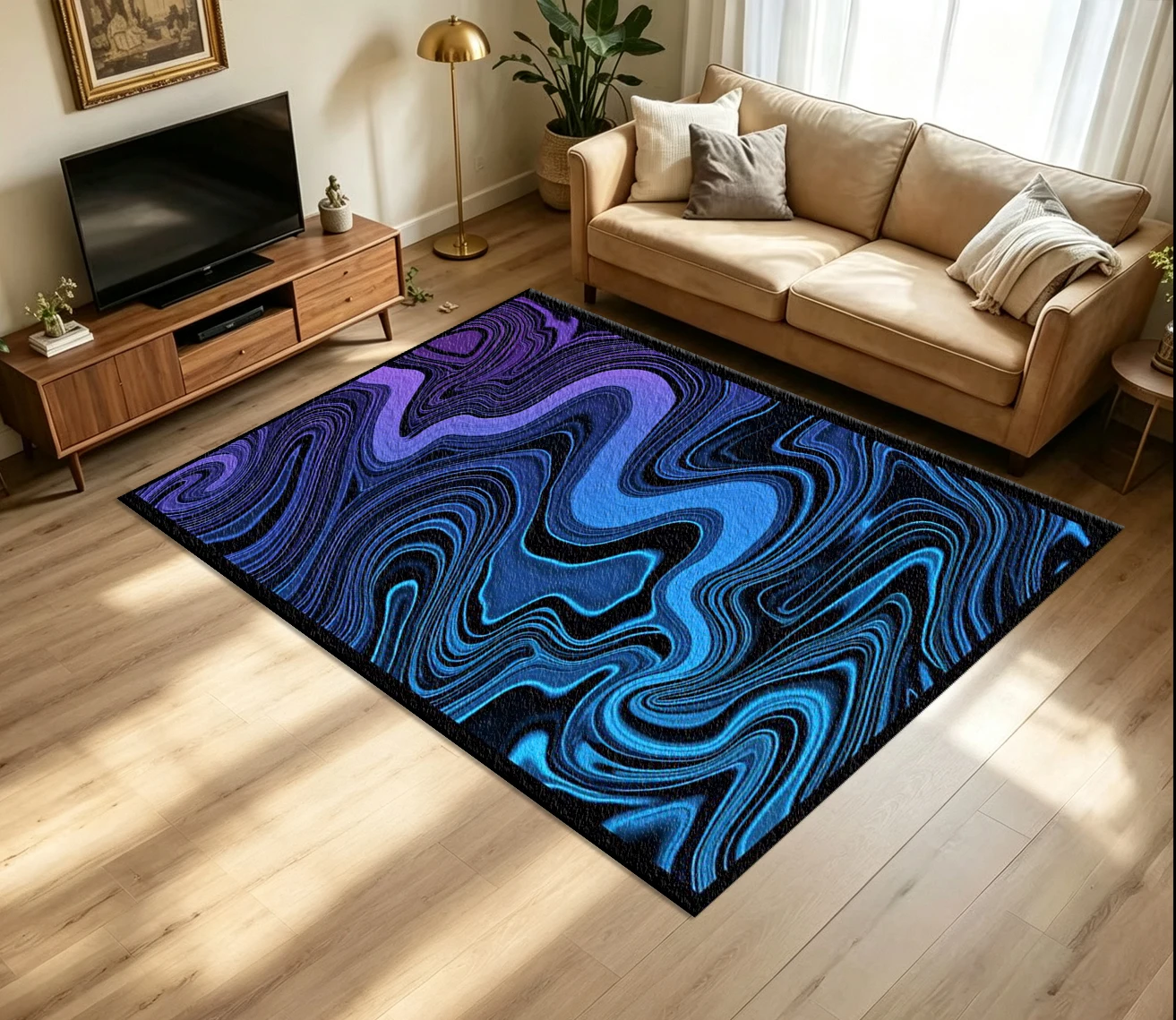 Blue Purple Swirl Liquid Marble Abstract Art carpet flooring Modern Floor Decor Rug