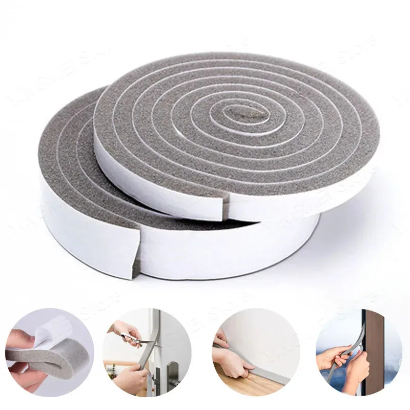 2 Roll（4M） Air Conditioner Insulation Foam Tape Sponge Window Sealing Strips Sound-Proof Weather Stripping Door Seal Gap Blocke