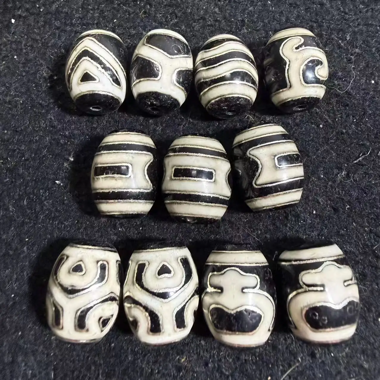 Silver Silk Enlaid Daluo Black Natural Tibetan  Dzi Beads for making diy Jewelry Smooth Surface Grade AAA
