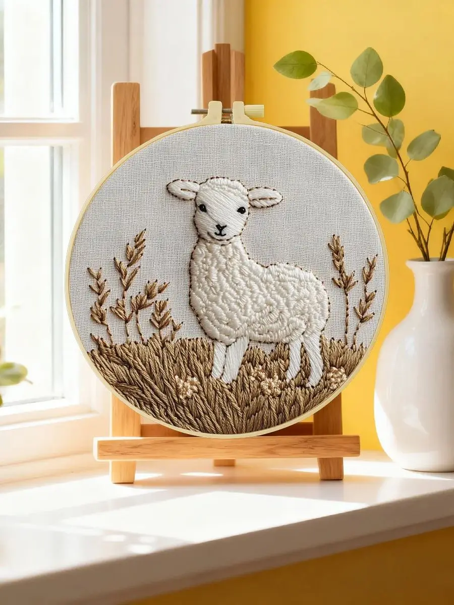 1 Stück 20X20CM/15X15CM 7,87/6,3 Zoll Lamm-Stickerei-Starter-Kit DIY-Kit DIY-Stickerei-Set Handarbeiten Malerei Nähen Kunst – Detail 6