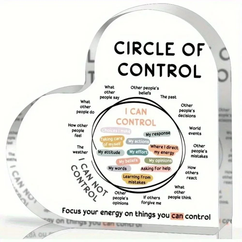 Heart Acrylic Desk Plaque Circle of Control, Mental Health Therapist Office Tabletop Decor Ornament