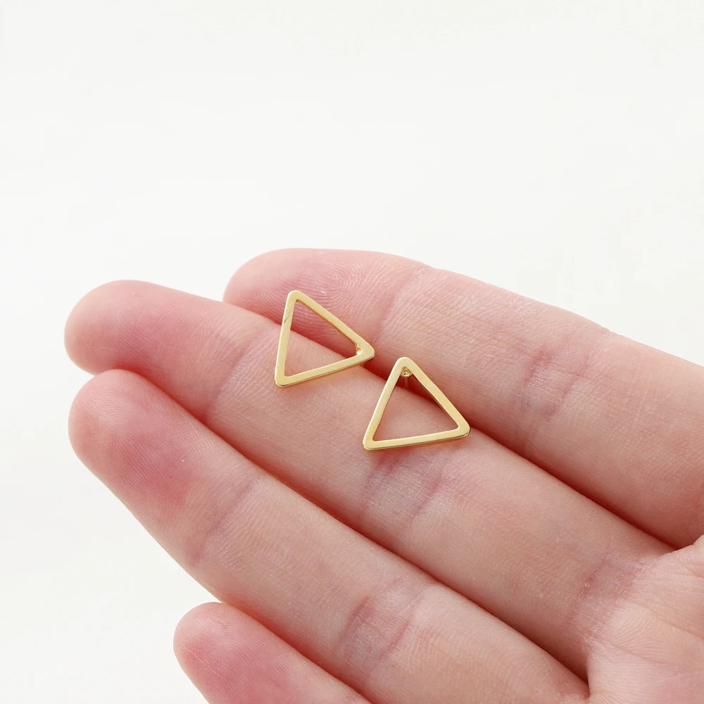 10Pcs 12mm 14K/18K Gold Color Plated Brass Triangle Ear Studs for Earrings Jewelry Making DIY Earrings Base Accessories