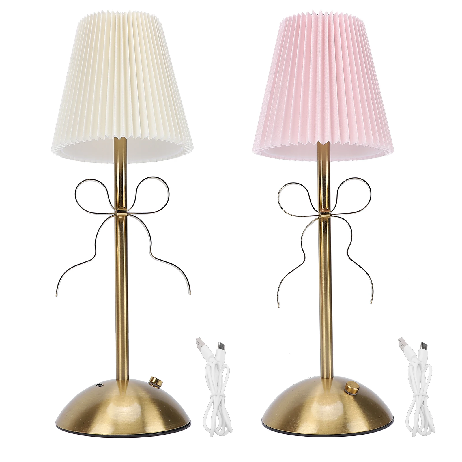 Bow Table Lamp Cute Decorative Rechargeable LED Fabric Shade Desk Lamp for Home Hotel Fabric Shade Desk Lamp