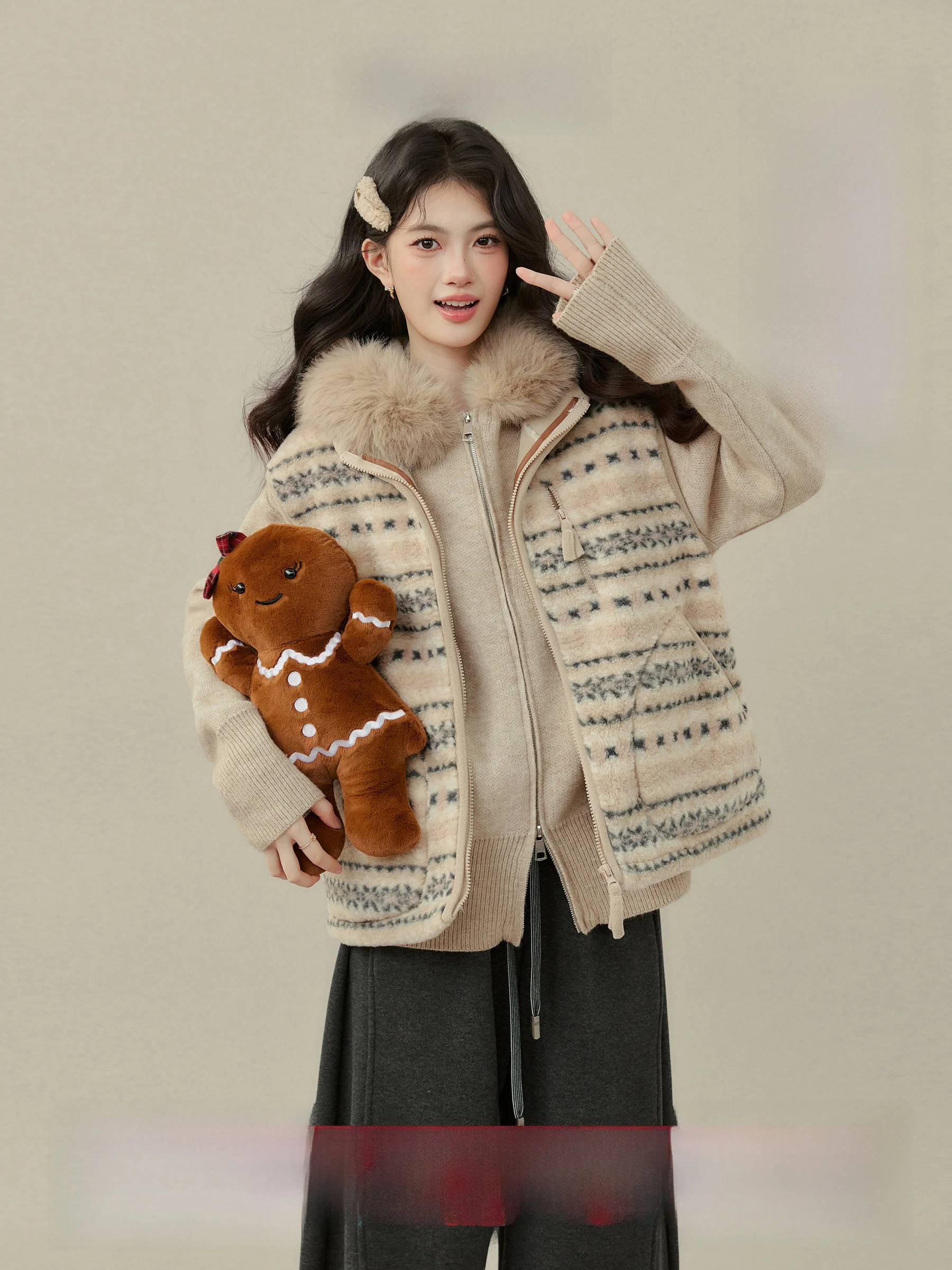 

Жилет Ele Fair Isle для женщин, верхняя одежда для многослойных образов, осенне-зимняя, для повседневной носки, с капюшоном, на молнии, в полоску, с узором