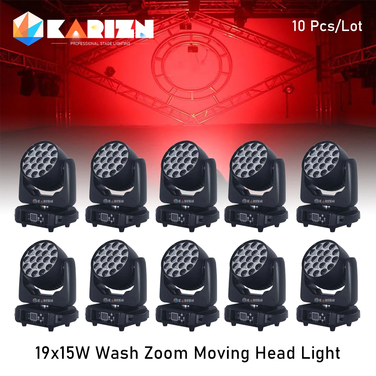 Faisceau LED RGBW 19x15W + Wash Zoom Moving Head Light, DMX 16/20 CH, DJ Chang Part, Church, TV Studio, Stage Effprotected, Nouveau, Taxe, 10Pcs