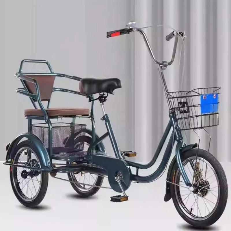 Middle-aged and elderly adults: Double parent-child tricycle, passenger pedal 3-wheeler, bicycle with rear seat