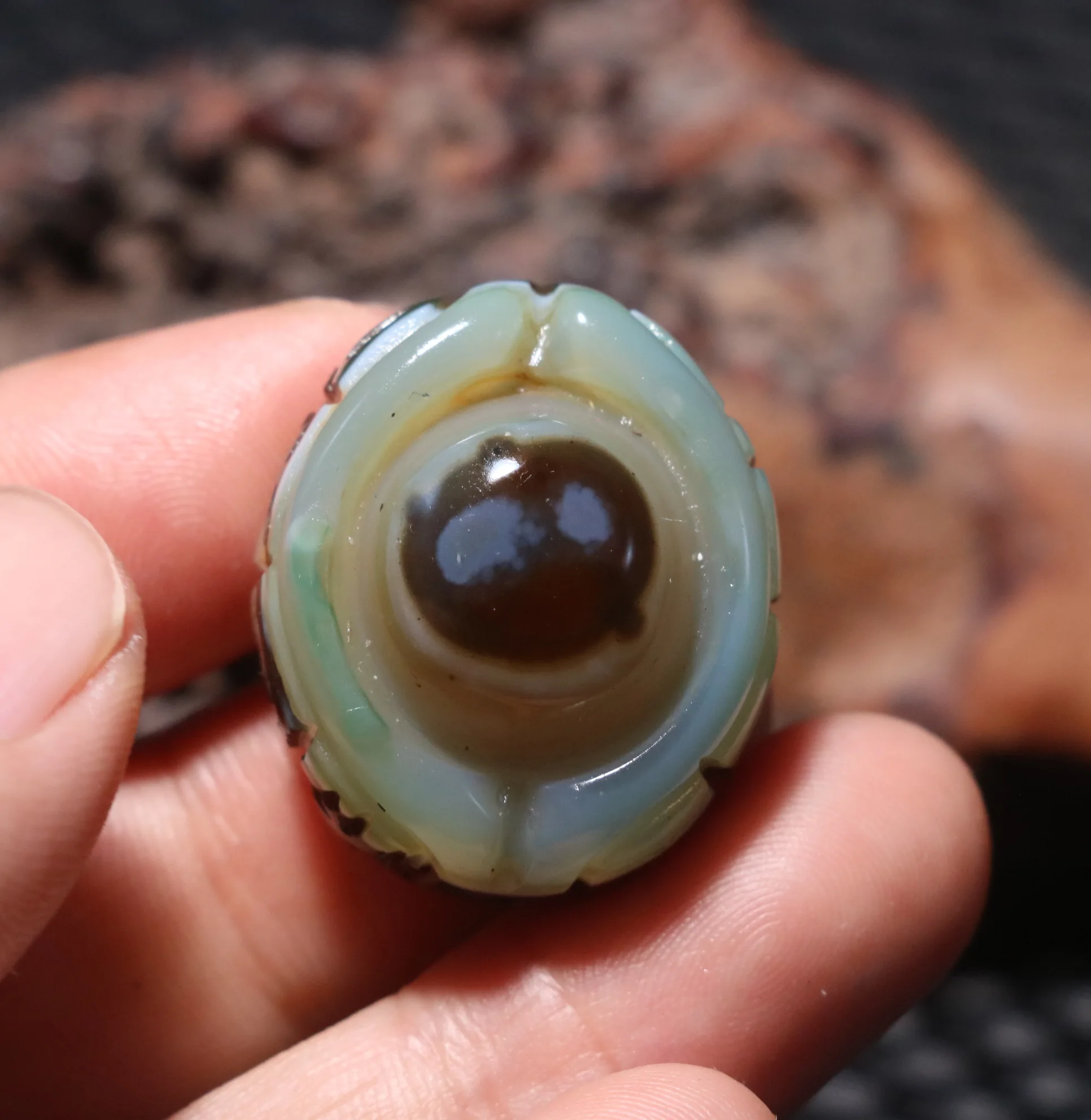 

H08a Magic Power Tibetan Agate Colorful Scultural Buddha Hand Goat Eye Heaven Eye dZi Bead Pendant 3A Amulet Talisman Treasure