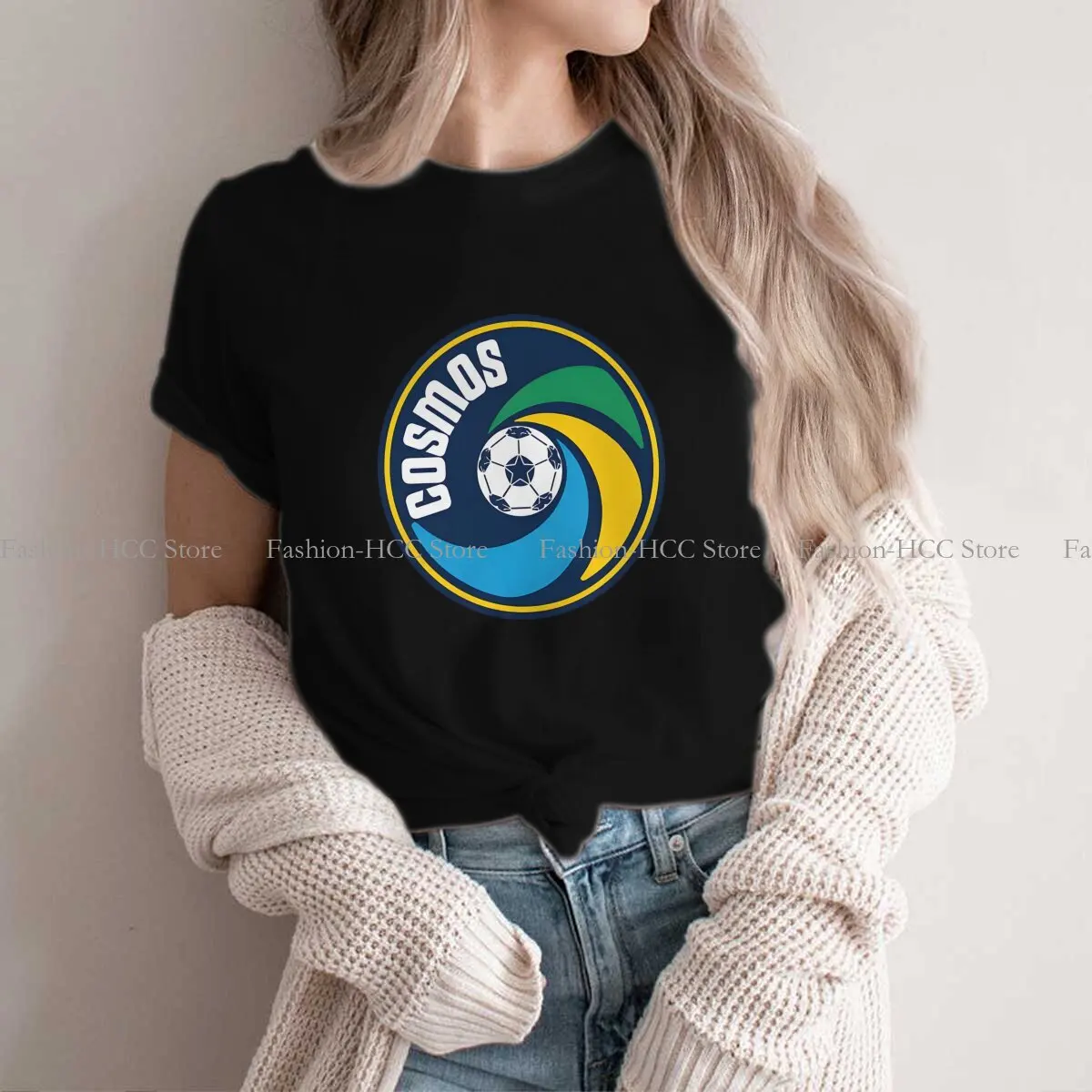 Vintage New York Cosmos Round Collar Polyester TShirt Soccer Basic T Shirt Women Clothes