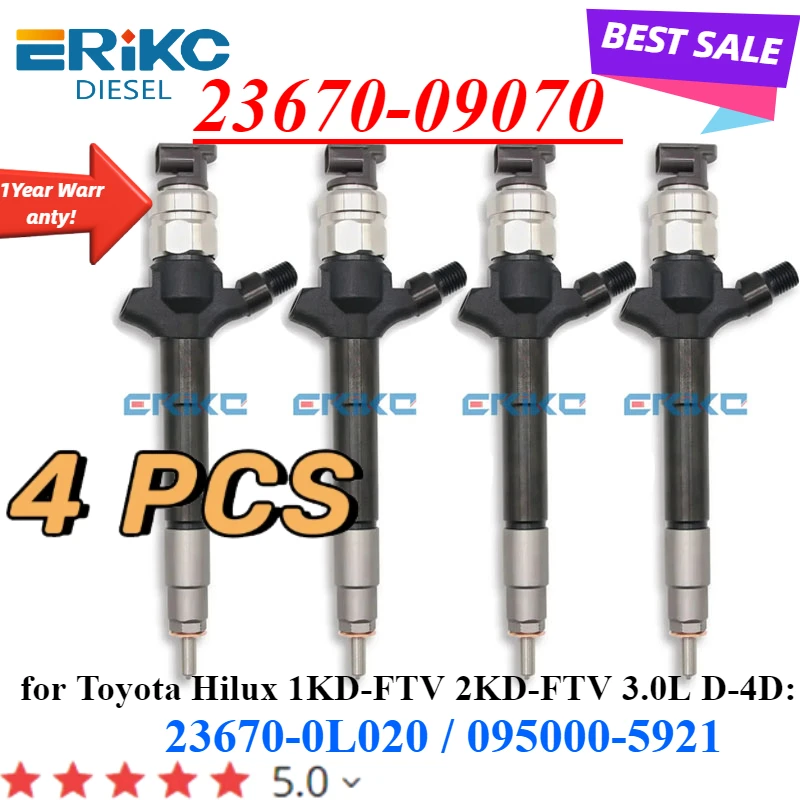 

4 шт. форсунки Common Rail 23670-09070, топливные насосы-форсунки 095000-5921 для Toyota Hilux 1KD-FTV 2KD-FTV 3.0L D-4D 23670-0L020