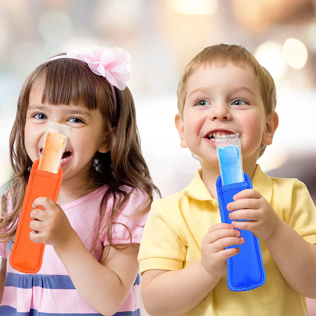 2 pezzi maniche in Neoprene per ghiaccio Pop riutilizzabili antigelo porta ghiaccioli borse maniche isolanti per gelato per bambini e feste in spiaggia