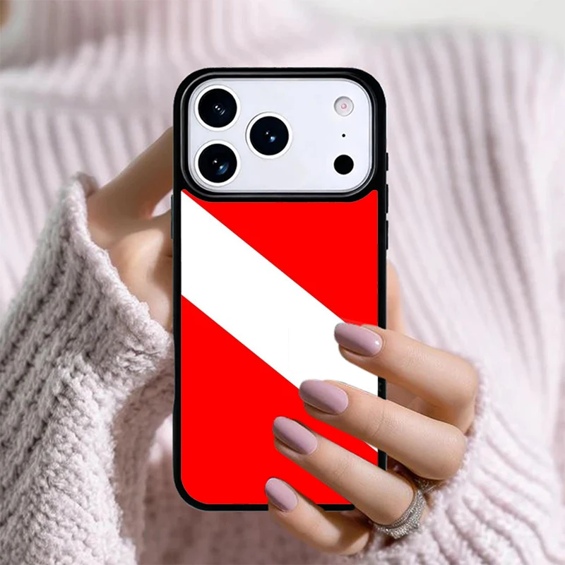 Capa de Celular Estilo Bandeira de Mergulho com Tubarão para iPhone 17 16 Pro Max 15 14 Pro 11 12 13 XR XS 6 7 8 Plus