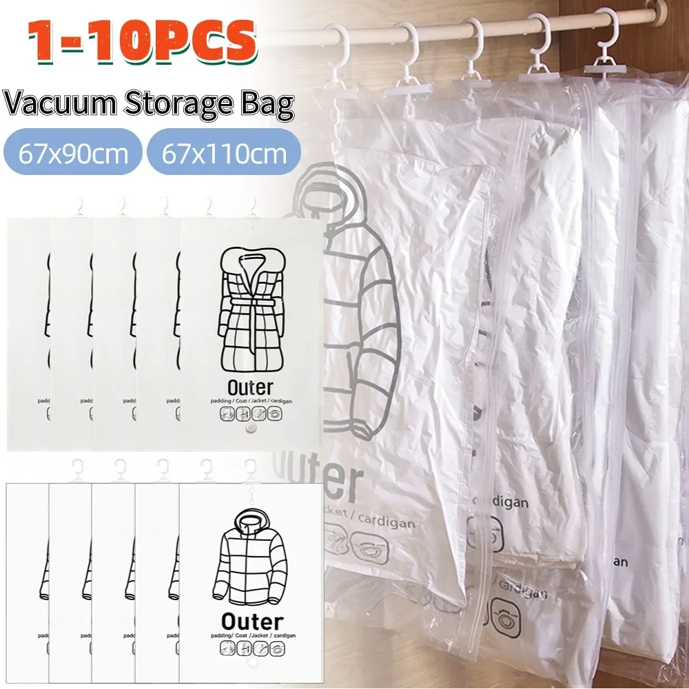 1-10PCS Hanging Vacuum Storage Bags Space Saving Compressible Seal Storage Bag for Suits Dress Coats Jackets Closet Organizer