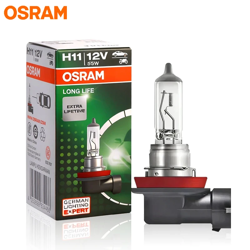 OSRAM LONG LIFE H11 Car Headlights 55W 12V 3200K White Original Auto Fog Lights Halogen Bulb More Durable Super Series 12V 1/2X
