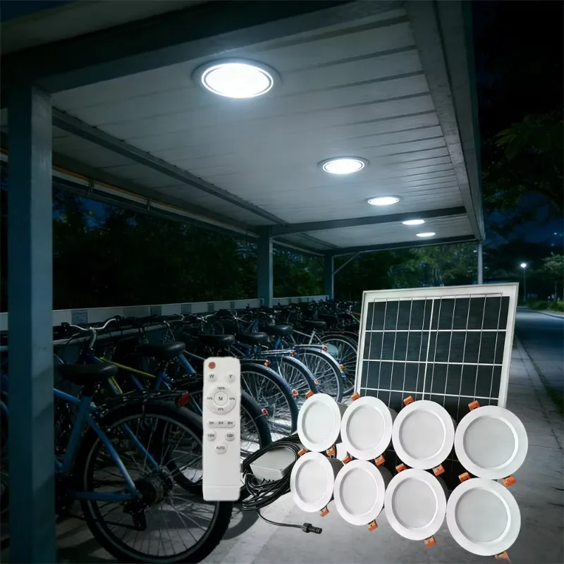 Kit de Lámparas Solares de 6W 8 con Control Remoto, Lámpara LED de Techo con Regulación de Intensidad, Lámpara de Techo Solar para Cochera, Escalera, Pasillo, Luz de Techo Empotrada