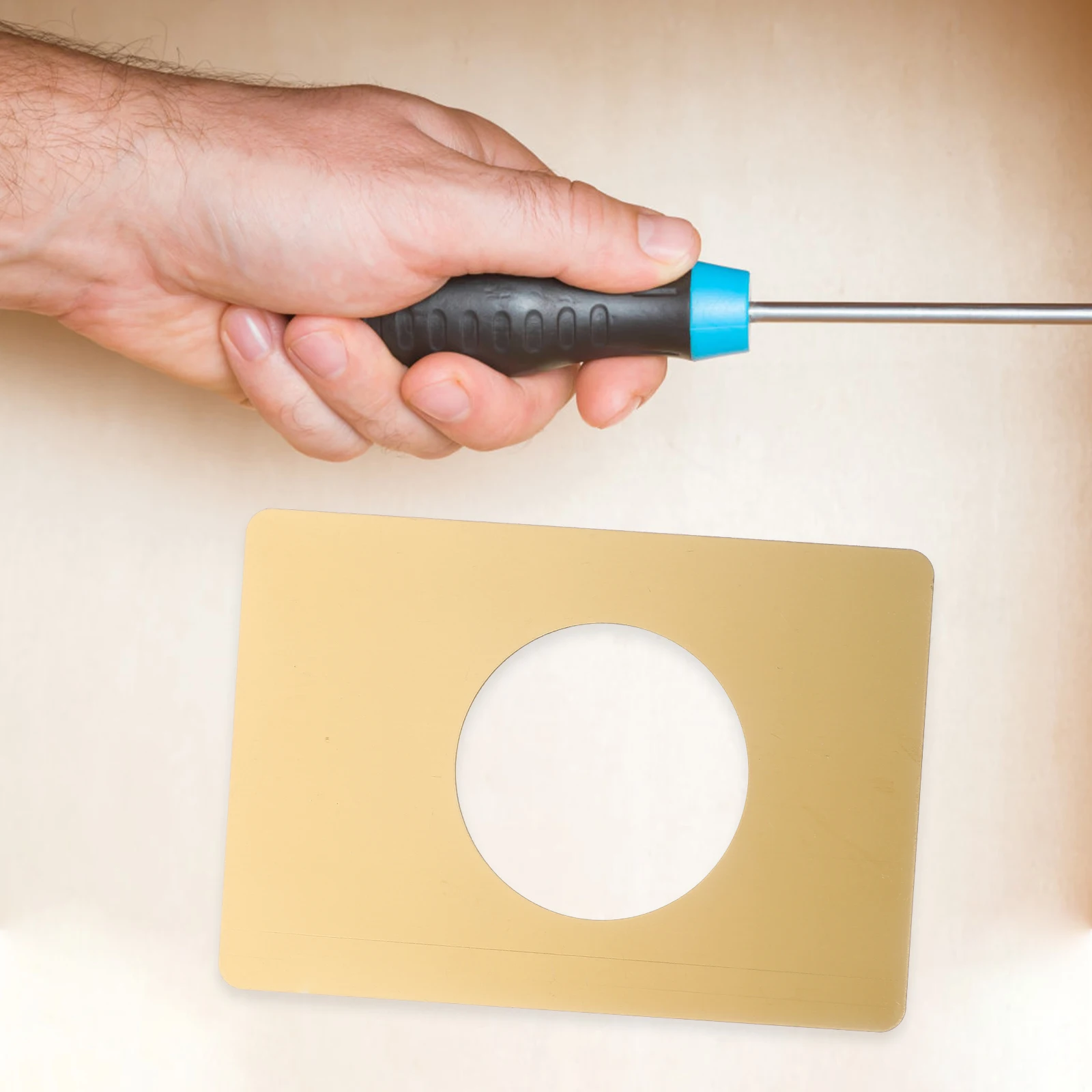 

2 Pcs Door Lock Boot Striker Plate Deadbolt Covers Plates Reinforcement Blank Golden Hole