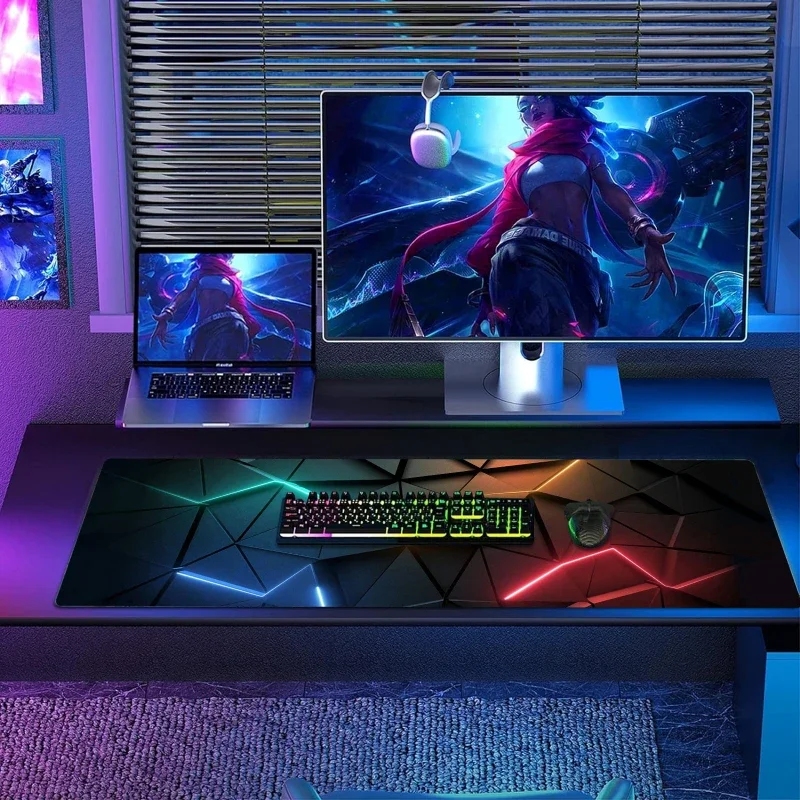 Black Blocks Mouse Pad Colorful Lightning Desk Pad Computer Keyboard Desk Mat Gaming Accessories Desktop Pad Non-Slip Base 30x80