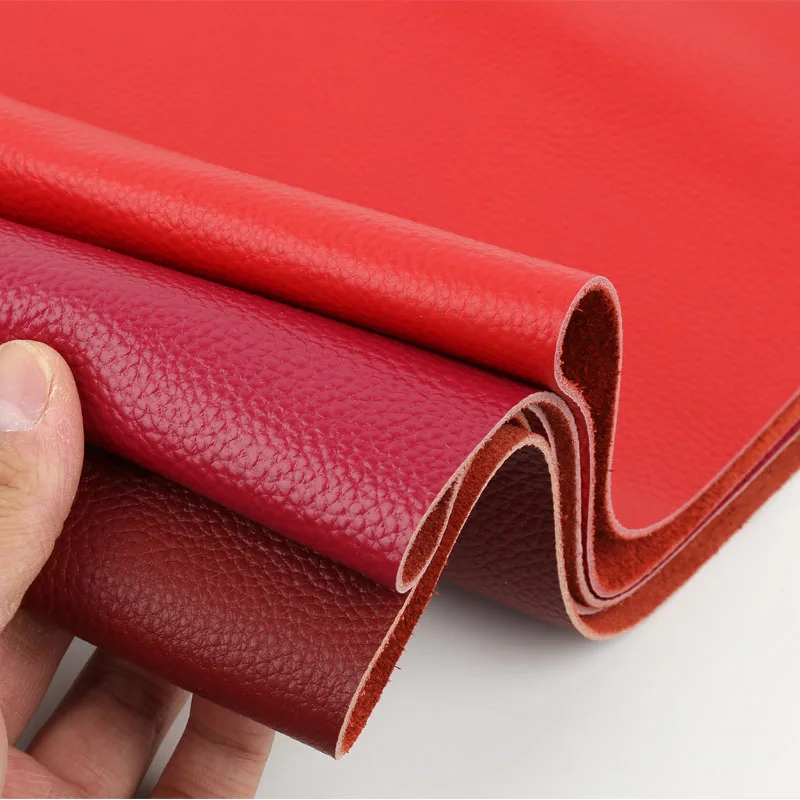 Genuine Leather Head Layer, Cowhide Leather Material, Bright Red Lychee Pattern, Rose Red Wine Red Leather Sofa Cushion, Headboa