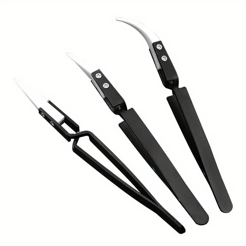 3pcs/Set Heat Resistant Ceramic Stainless Steel Tweezers for Cross Lock Soldering Jewelry Making Tool