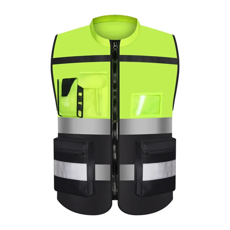 High Visibility Black Safety Vest With Zipper Logo Customized Work Wear Black Safety Vest Reflective