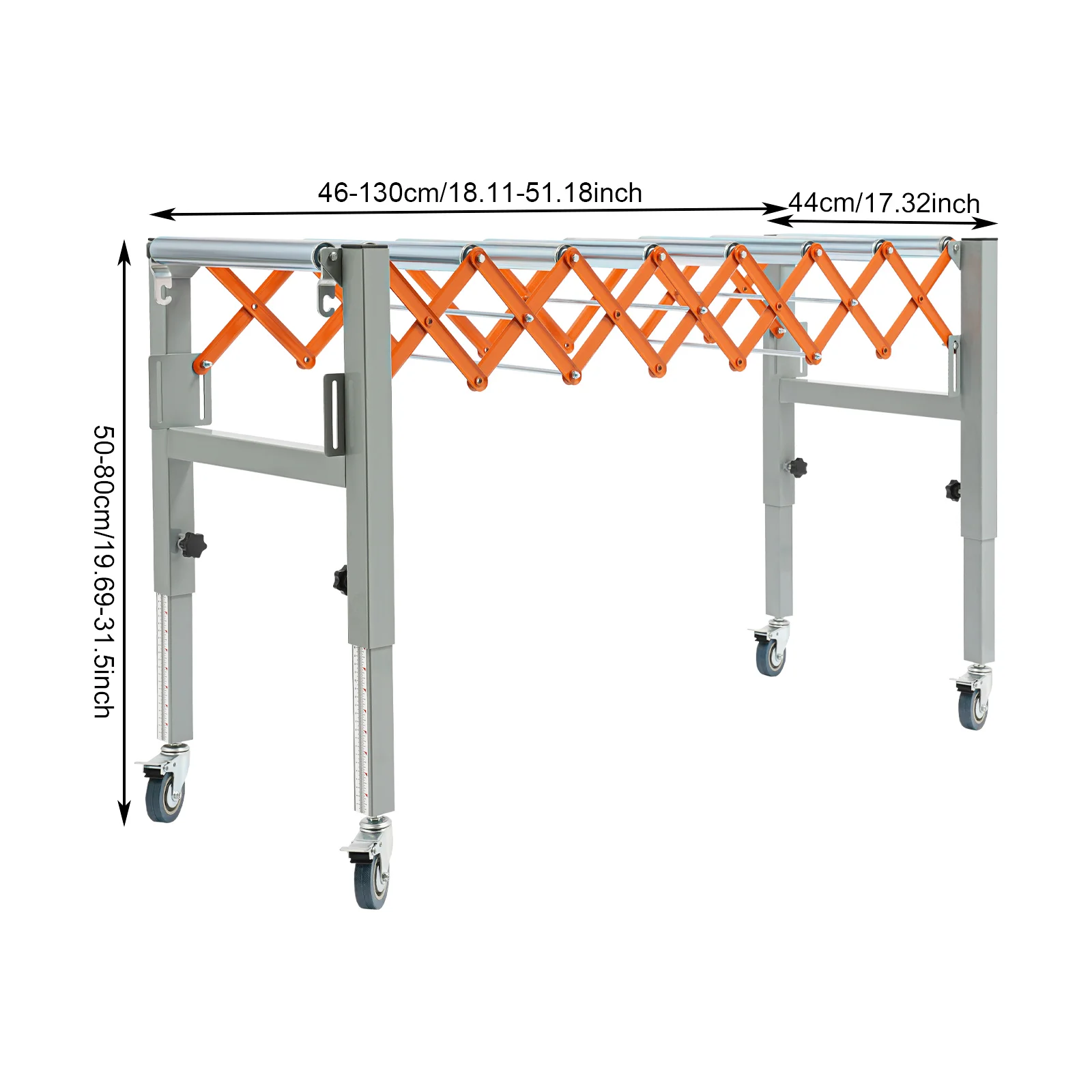 

51.18*17.32*31.5in Silver& Orange Verstellbarer Förderrollentisch Fördertisch, Flexibler Und Ausziehbarer Förderrollentisch