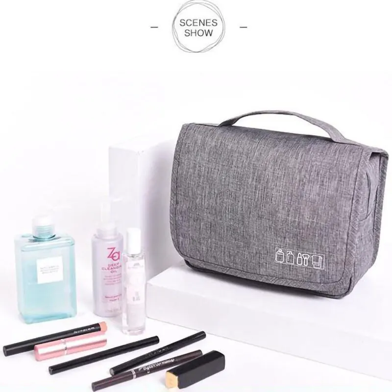 1pc Gray High Quality Travel Makeup Bags Women Waterproof Cosmetic Bag Toiletries Hanging Dry And Wet Separation Storage Bag