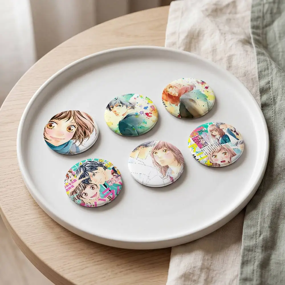 Insignias de la película clásica de anime Ao Haru Ride, redondas de 25, 32, 44, 58, 75 mm, pin de cosplay, decoración para bolsos, regalos para fans, coleccionistas, amigos, broche, recuerdo
