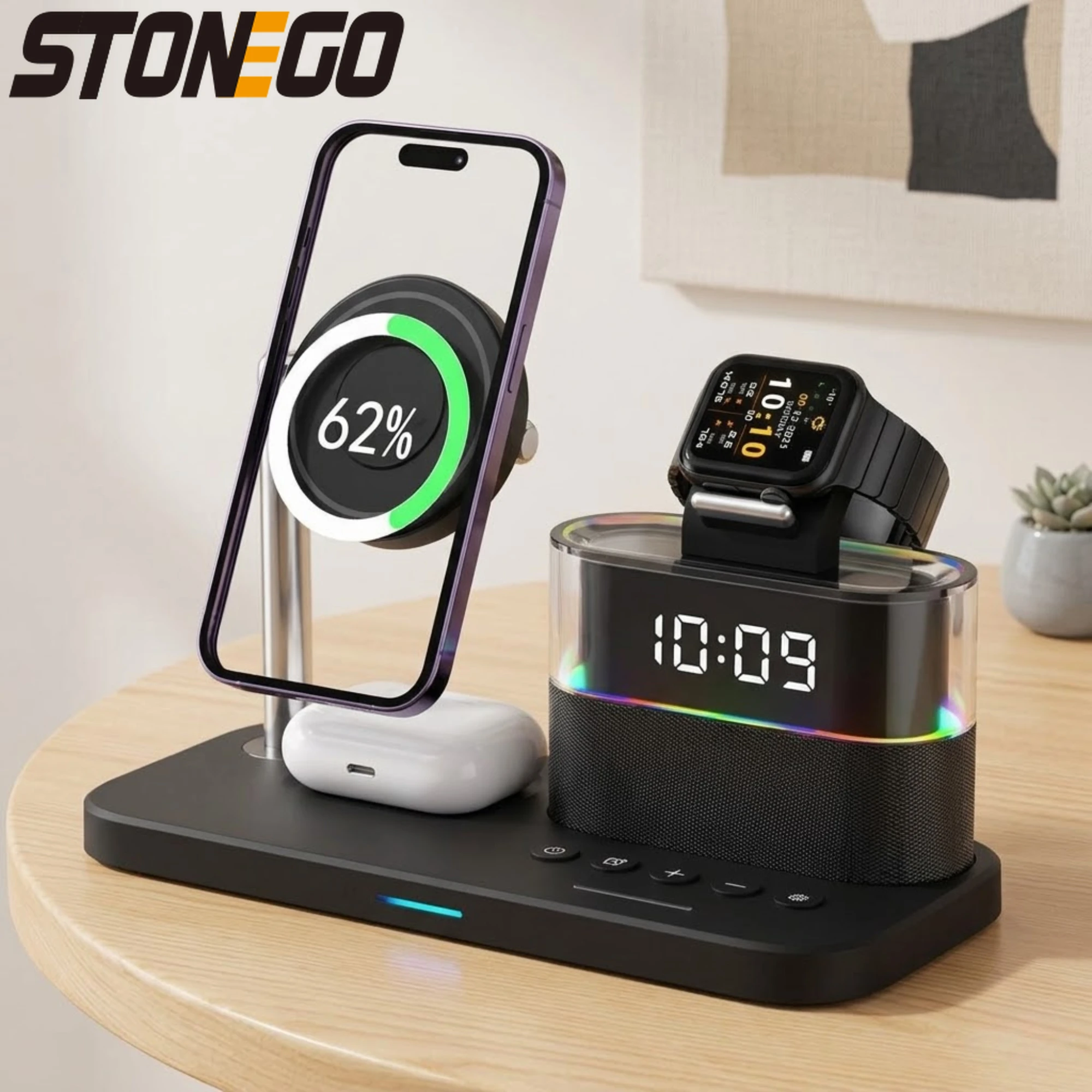 

Wireless Charging Station for Apple Devices, Magnetic Charging Stand for iPhone Series17/16/15/14/13/12, for iWatch Ultra/8/7/6/5, for AirPods 3/2/Pro