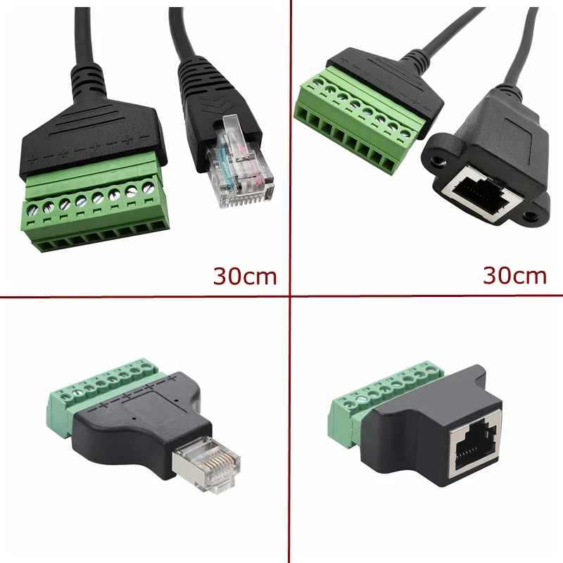 RJ45 to Screw Terminal Block 8P Connector Ethernet Rj45 Male Female To 8 Pin Screw Terminal Network Adapter Cable For CCTV DVR