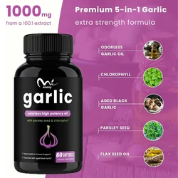 Odorless Garlic Pills - Super Soft Capsules 1000mg Immune Support Supplement Euclid, Chlorophyll, and Black Garlic Extract