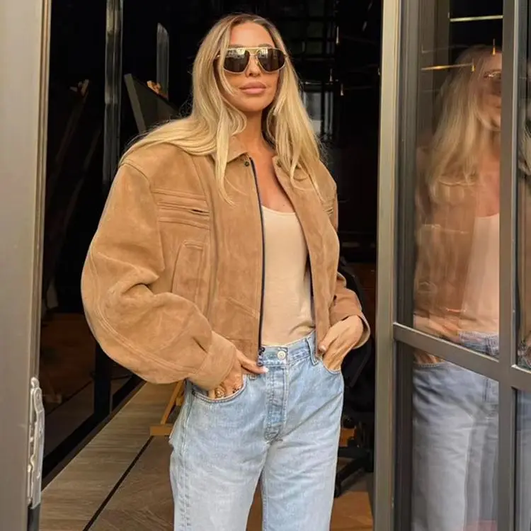 

New European and American casual short zipper jacket bomber jacket loose retro three-color jacket